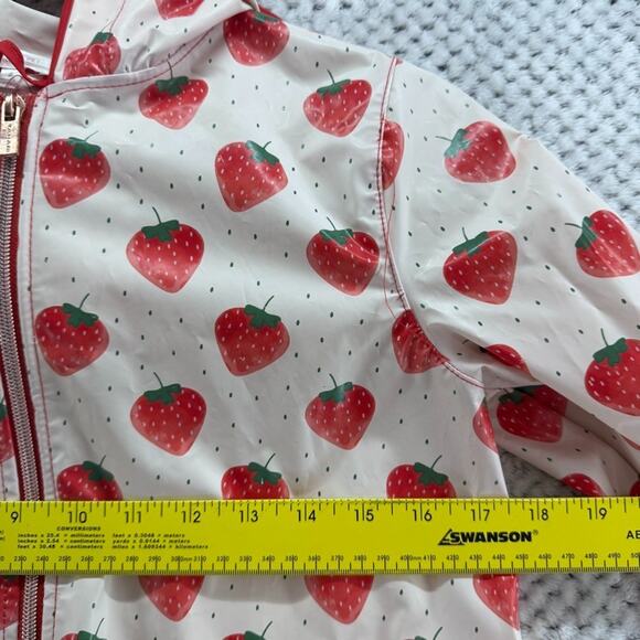 Tahari Rain Jacket Girls 6 Pink Strawberries Full Zip Hoodie Pockets - Picture 9 of 10